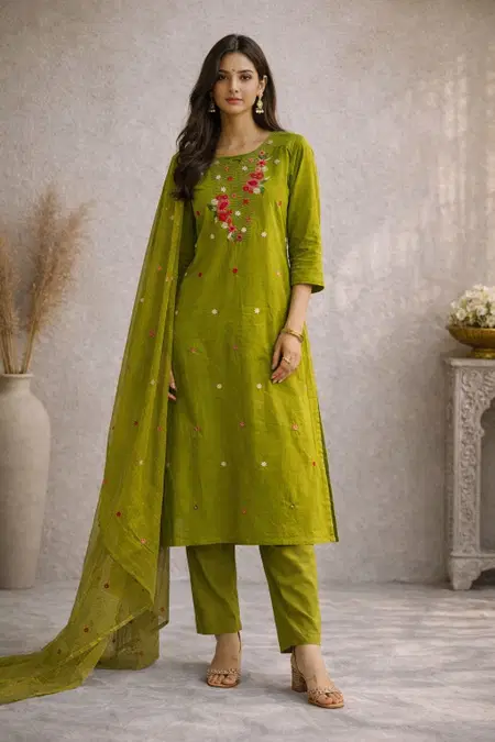 Naisha K 710 Cotton Embroidery Online Kurti With Bottom Dupatta Wholesale